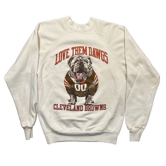 Vintage 70s 80s Cleveland Browns NFL Love Them Dogs Graphic Crewneck Sweatshirt - Picture 1 of 4